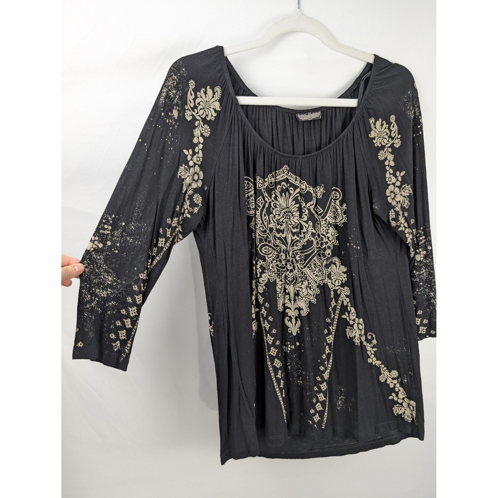 Vintage Y2K Vanilla Sugar Floral Graphic Top Size L Black Grunge Punk Whimsigoth